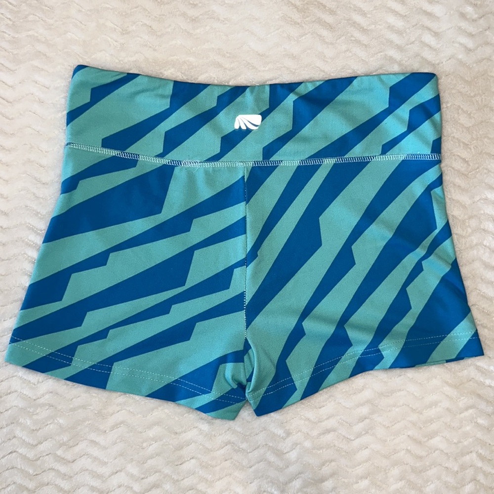Marika Tek Blue and Teal Stretch Short Athletic Workout Shorts Size Large - Picture 2 of 11